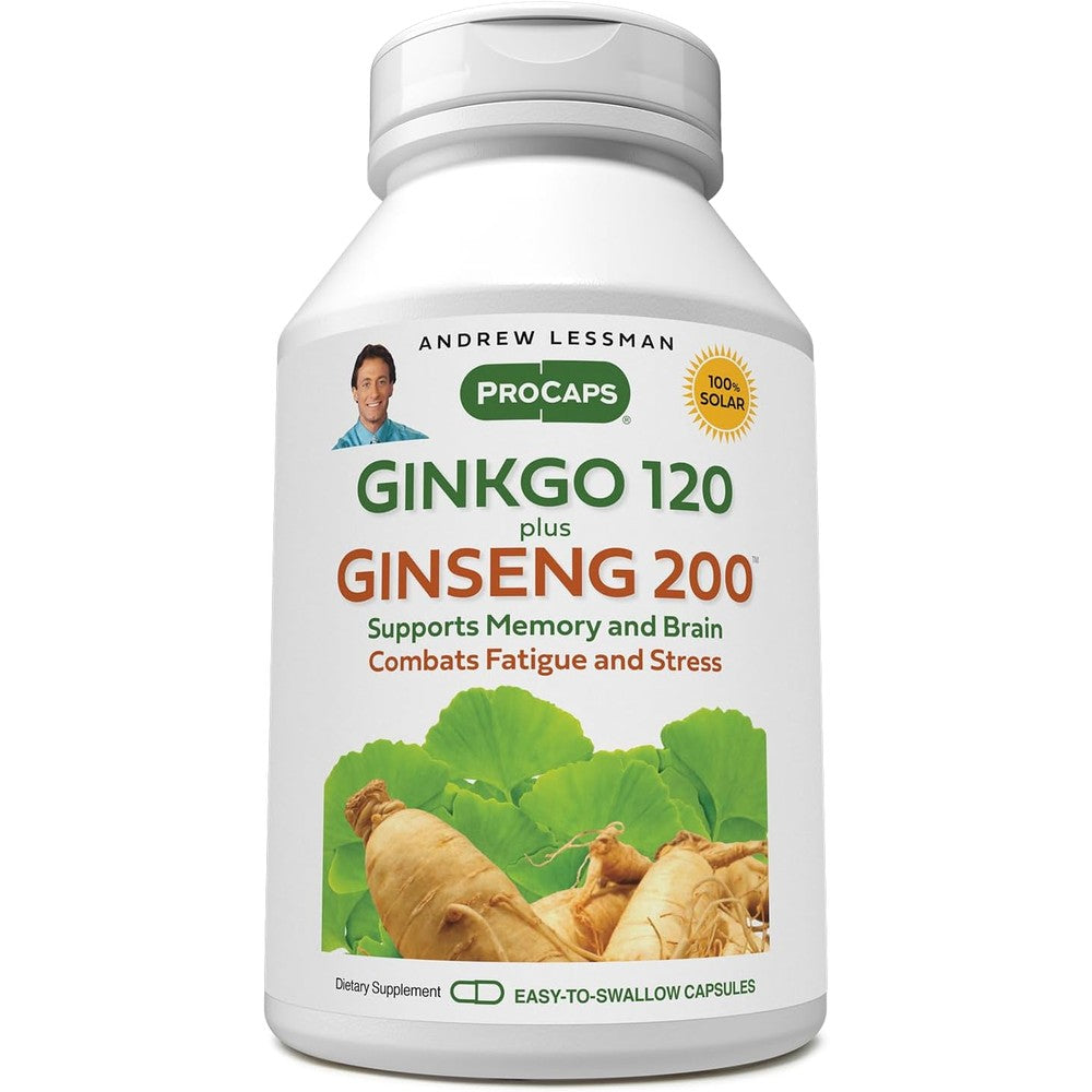 Andrew Lessman Ginkgo 120 Plus Ginseng 30 Capsules front view bottle for memory support