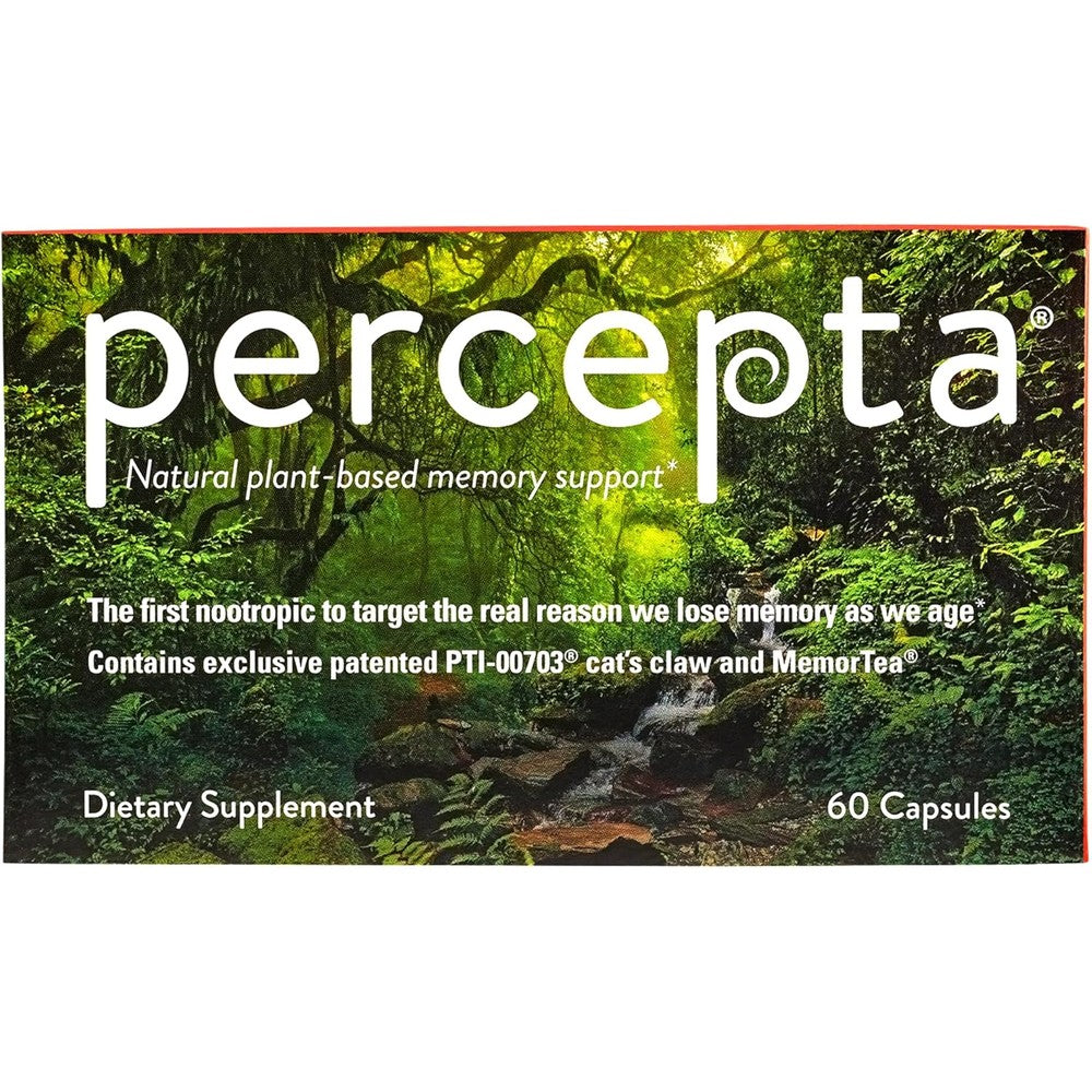 Percepta Plant Based Memory Support 60 veg capsules front view bottle for brain health.