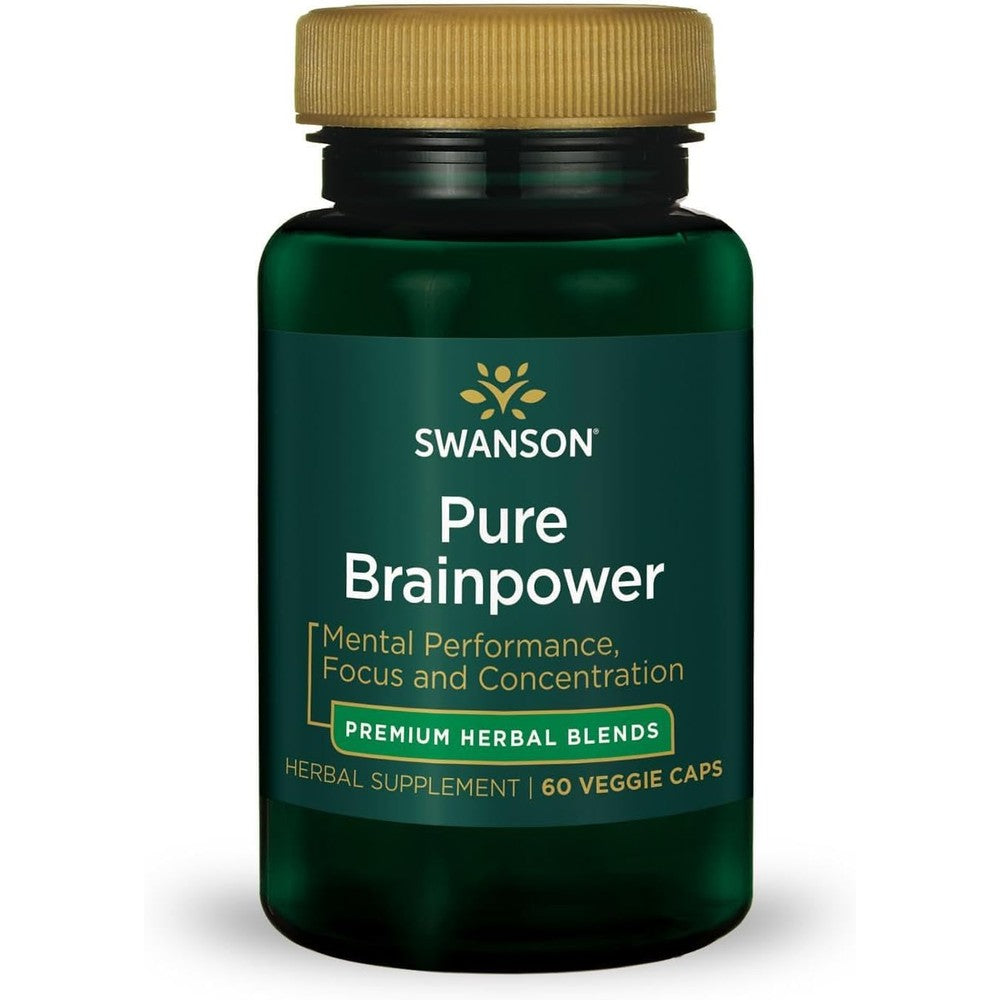 Swanson Pure Brainpower 60 vegetarian capsules front view bottle for cognitive memory support