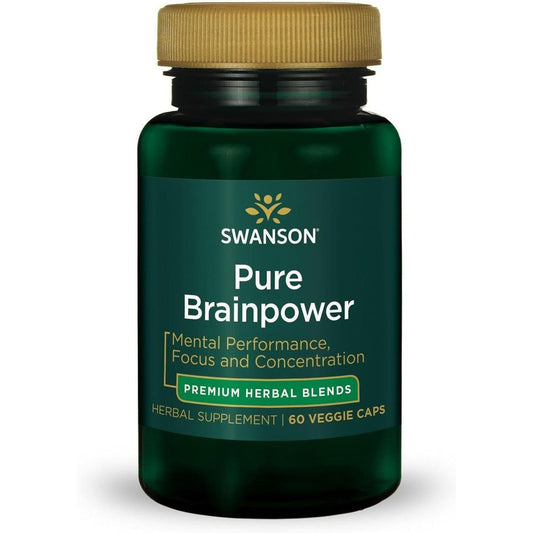 Swanson Pure Brainpower 60 vegetarian capsules front view bottle for cognitive memory support
