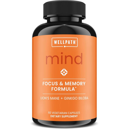 WellPath Mind Brain Supplement bottle front view showcasing memory and focus benefits.