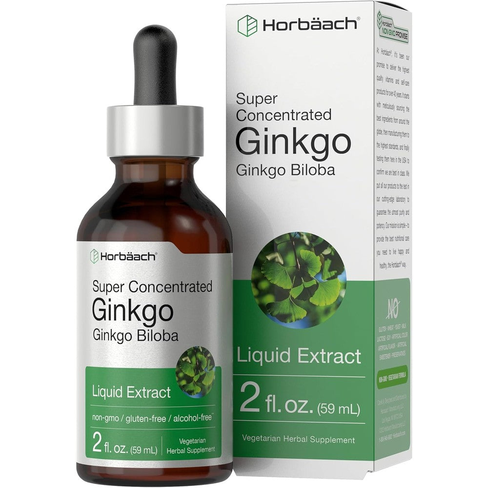 Horbäach Ginkgo Biloba Liquid Extract front view bottle for memory support
