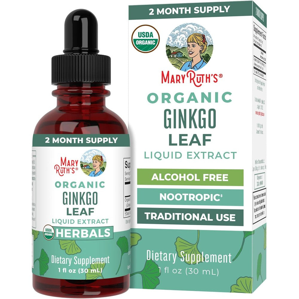 MaryRuth Organics Ginkgo Leaf Liquid Drops front view bottle for cognitive health
