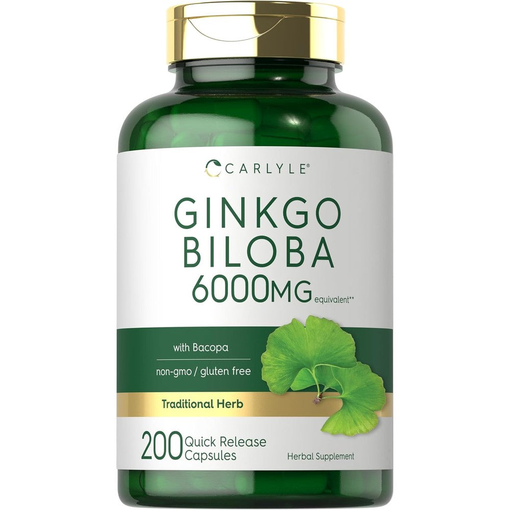 Carlyle Ginkgo Biloba Extra Strength 200 Veggie Capsules front view for memory support