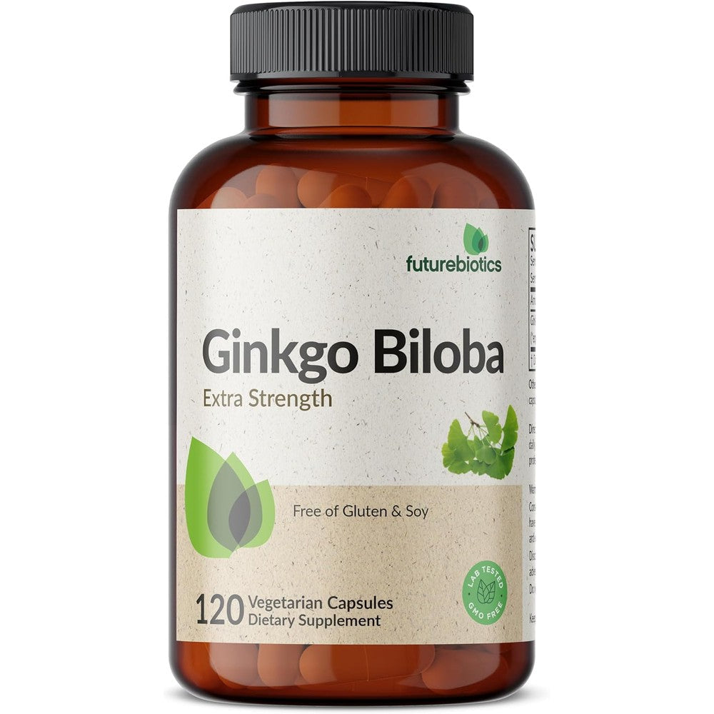 Futurebiotics Ginkgo Biloba Extra Strength 120 vegetarian capsules front view showing the product label.