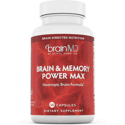 BRAINMD Dr Amen Brain and Memory Power MAX 120 capsules front bottle view for memory support