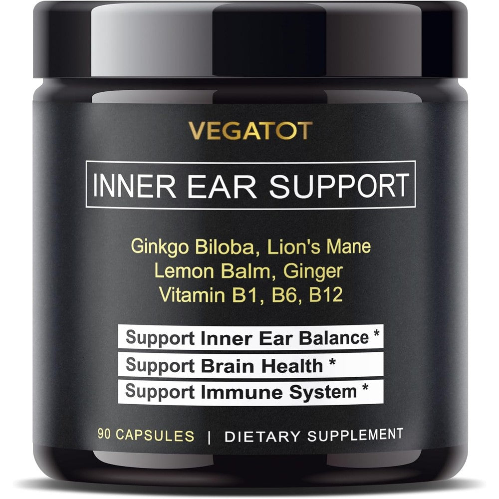 VEGATOT Inner Ear Vertigo Support supplement bottle front view for dizziness relief
