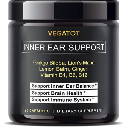 VEGATOT Inner Ear Vertigo Support supplement bottle front view for dizziness relief