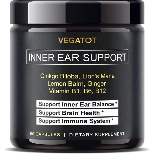 VEGATOT Inner Ear Vertigo Support supplement bottle front view for dizziness relief