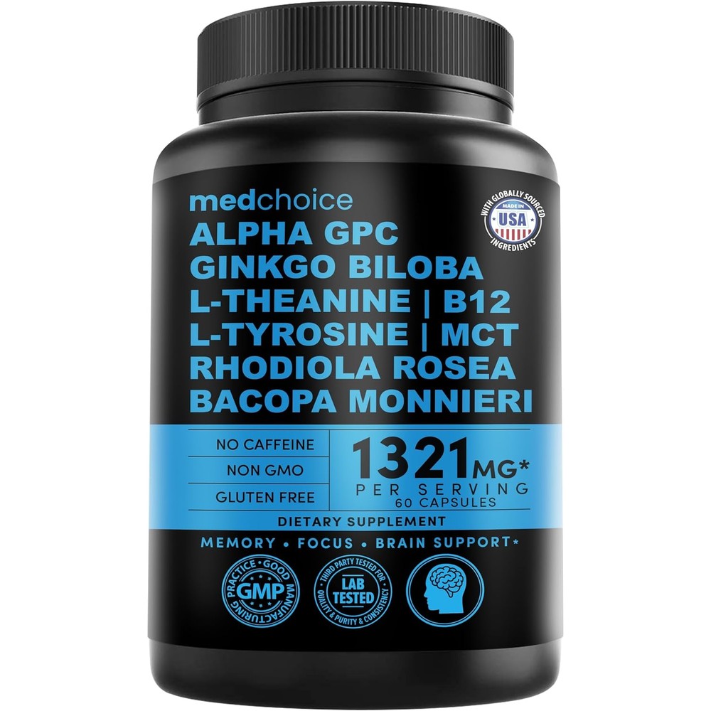 MedChoice 12 in 1 Nootropic Brain Supplement front view bottle for memory focus