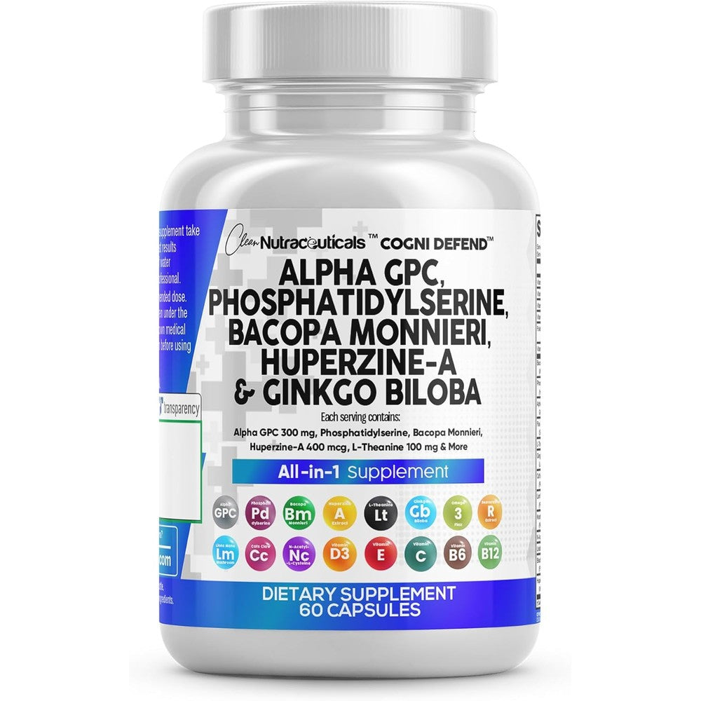 Clean Nutraceuticals Cogni Defend brain supplement bottle front view showing nootropic capsule quantity.
