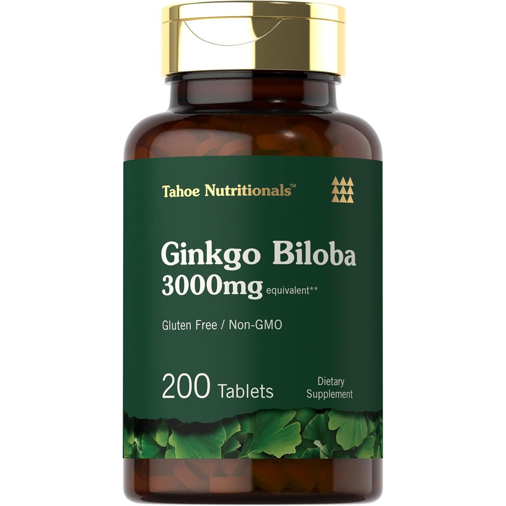 Carlyle Ginkgo Biloba 200 vegetarian tablets front view for cognitive health supplement