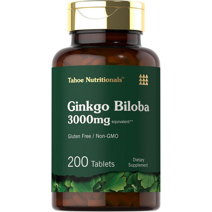 Carlyle Ginkgo Biloba 200 vegetarian tablets front view for cognitive health supplement