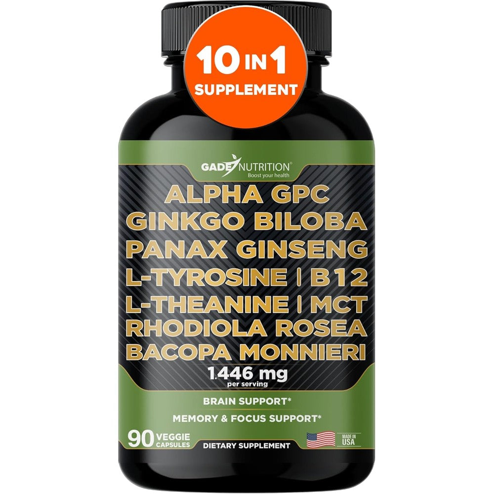 Gade Nutrition Alpha GPC Ginkgo Biloba supplement front bottle view for brain health