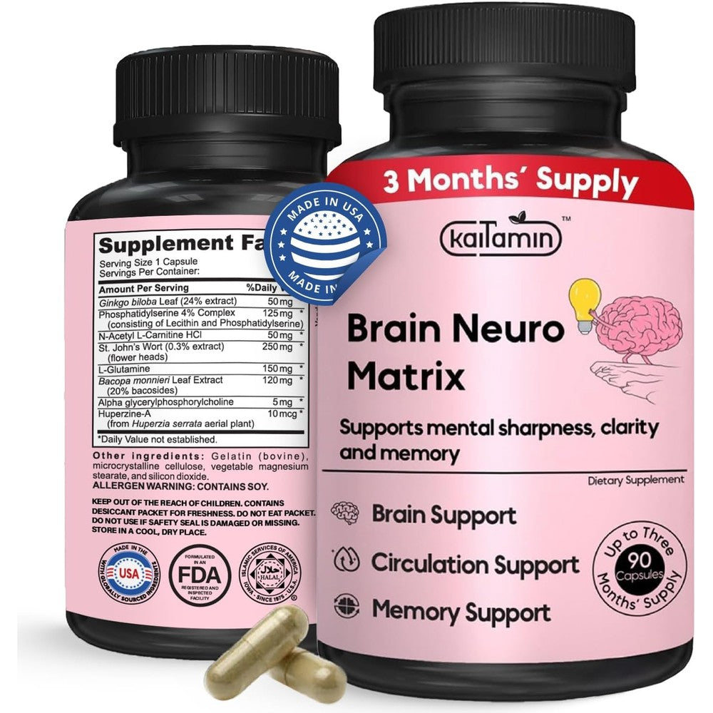 Kaitamin Brain Neuro Matrix Focus and Memory Nootropic Supplement front view bottle