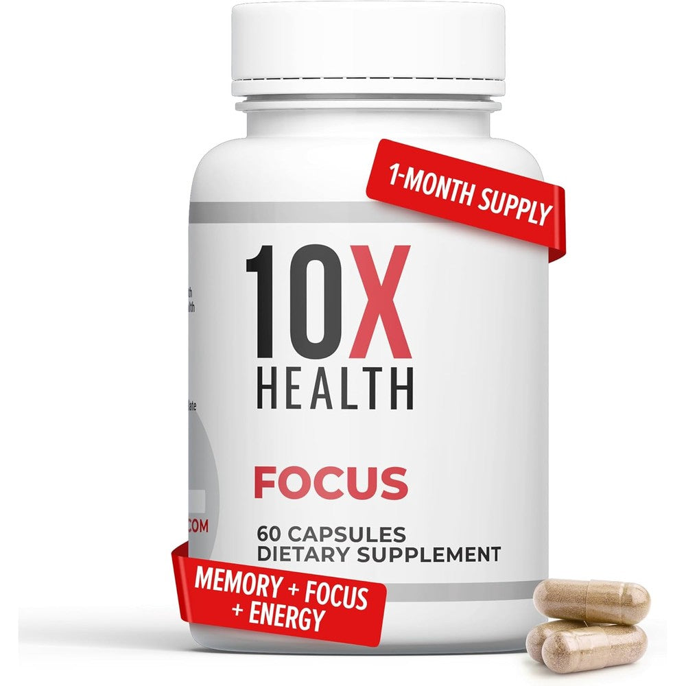 10X Health System Focus Memory Supplement front view bottle of cognitive booster