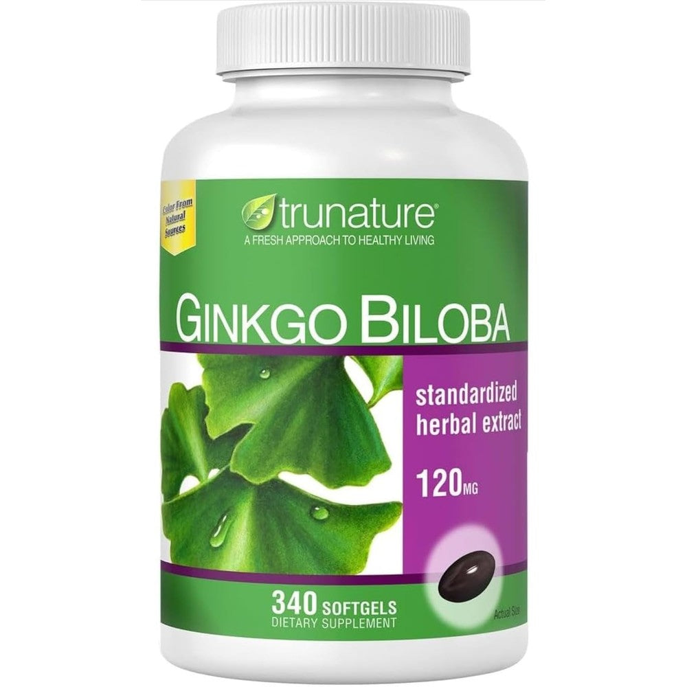 Trunature Ginkgo Biloba 120mg 340 softgels bottle front view for cognitive support