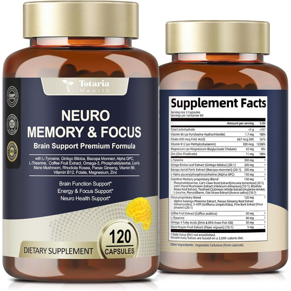 Totaria Nootropic Brain Supplements 120 Capsules front view showing product packaging.