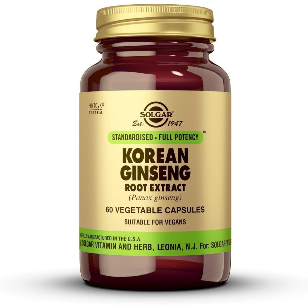 Solgar Korean Ginseng Root Extract 60 Vegetable Capsules front view