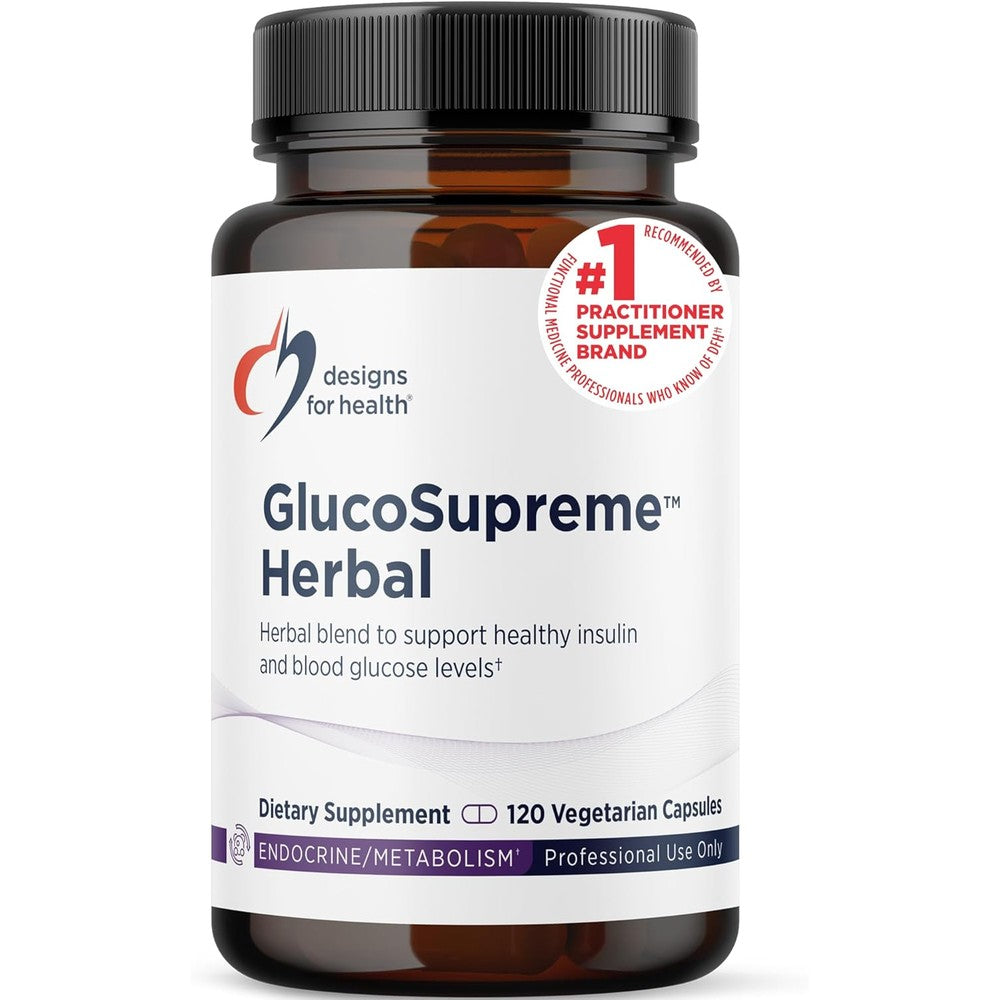 Designs for Health GlucoSupreme Herbal supplement bottle front view
