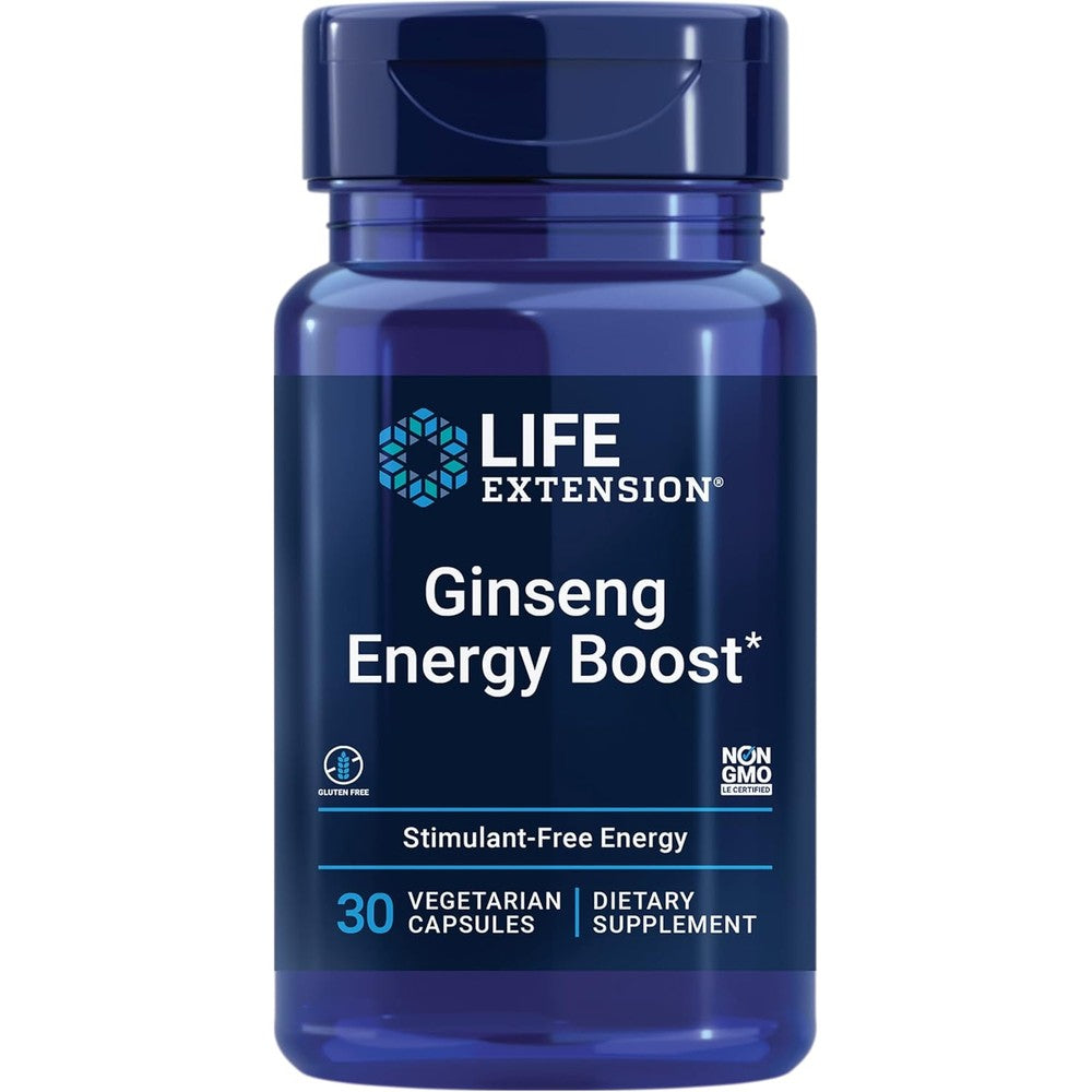 Life Extension Ginseng Energy Boost 30 Vegetarian Capsules front view