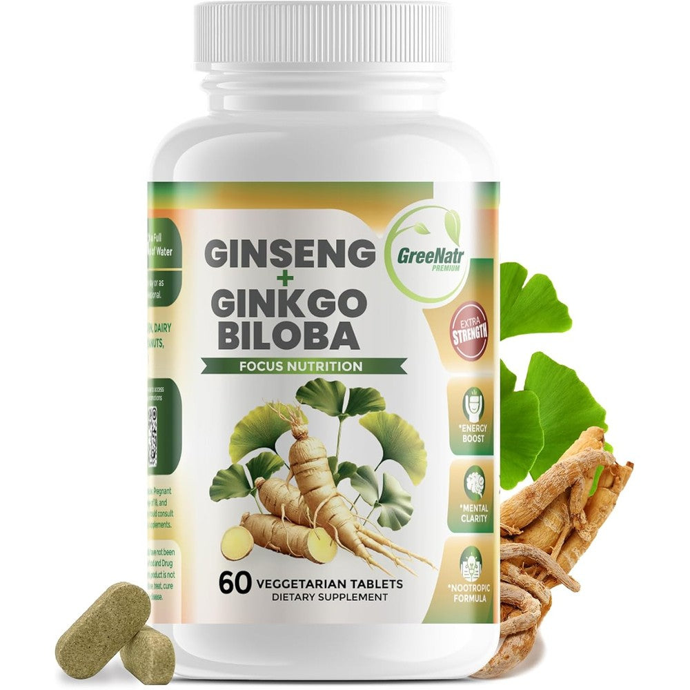 GreeNatr Ginkgo Biloba and Panax Ginseng Supplement front view