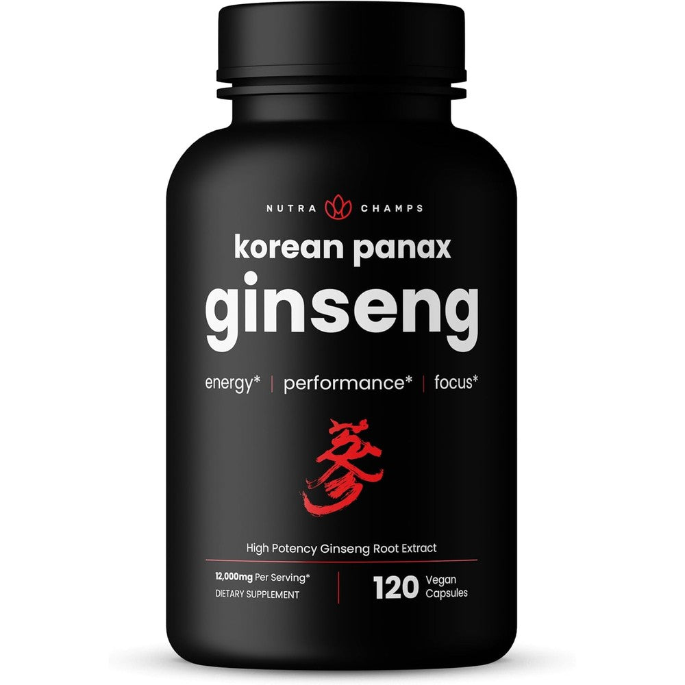 NutraChamps Korean Red Panax Ginseng capsules front view bottle