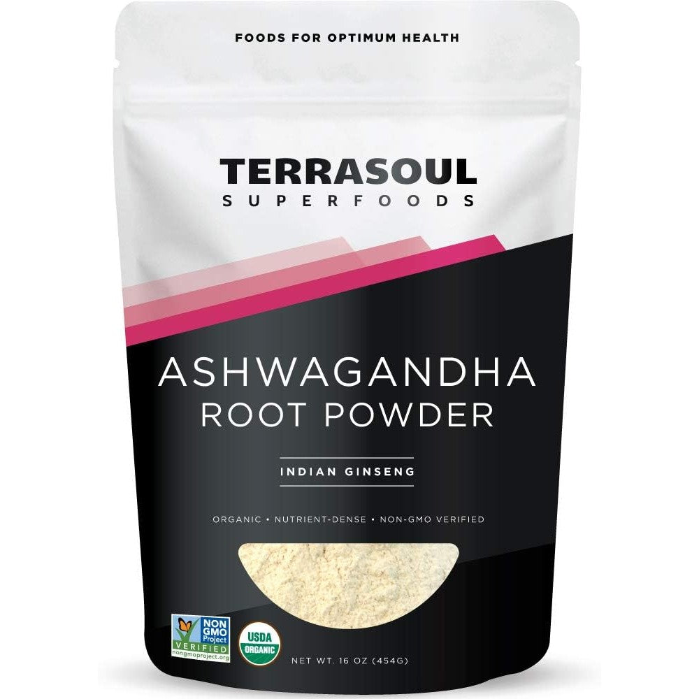 Terrasoul Superfoods organic ashwagandha root powder 16 ounce pouch front view