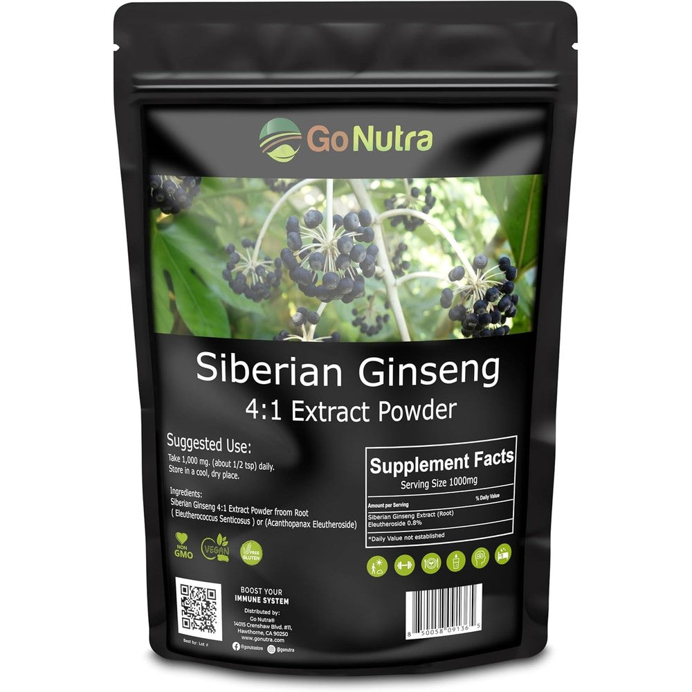 Go Nutra Siberian Ginseng Eleuthero Root 4:1 Extract Powder front label