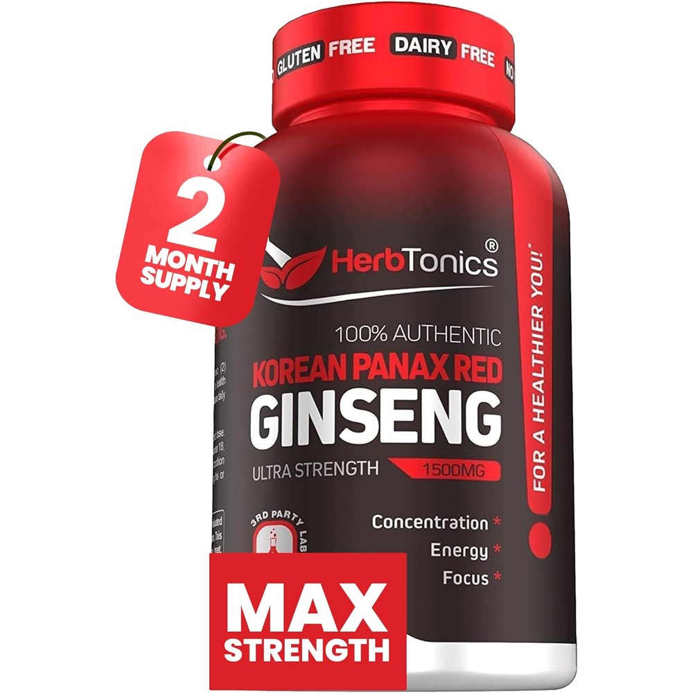 Herbtonics Korean Red Panax Ginseng 1500mg bottle front view