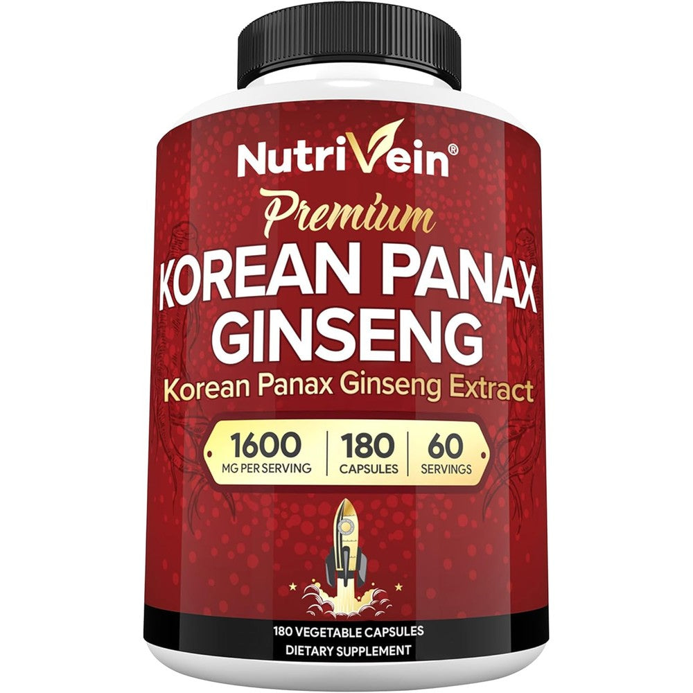 Nutrivein Korean Red Panax Ginseng 1600mg bottle front view for energy