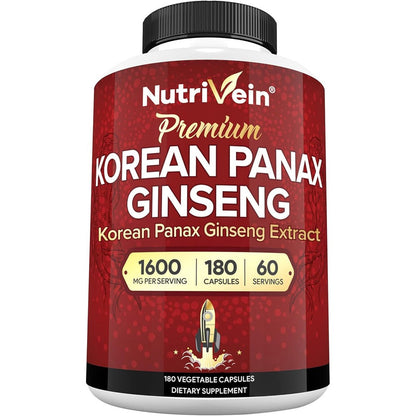 Nutrivein Korean Red Panax Ginseng 1600mg bottle front view for energy
