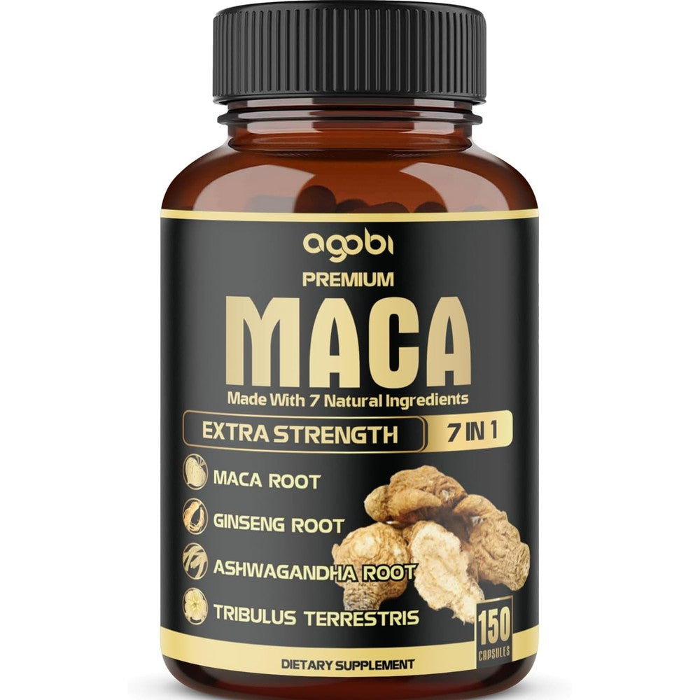 Agobi 7-in-1 Maca Root Capsules front view for energy support