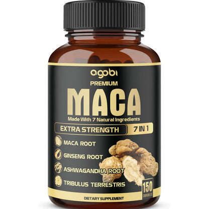 Agobi 7-in-1 Maca Root Capsules front view for energy support