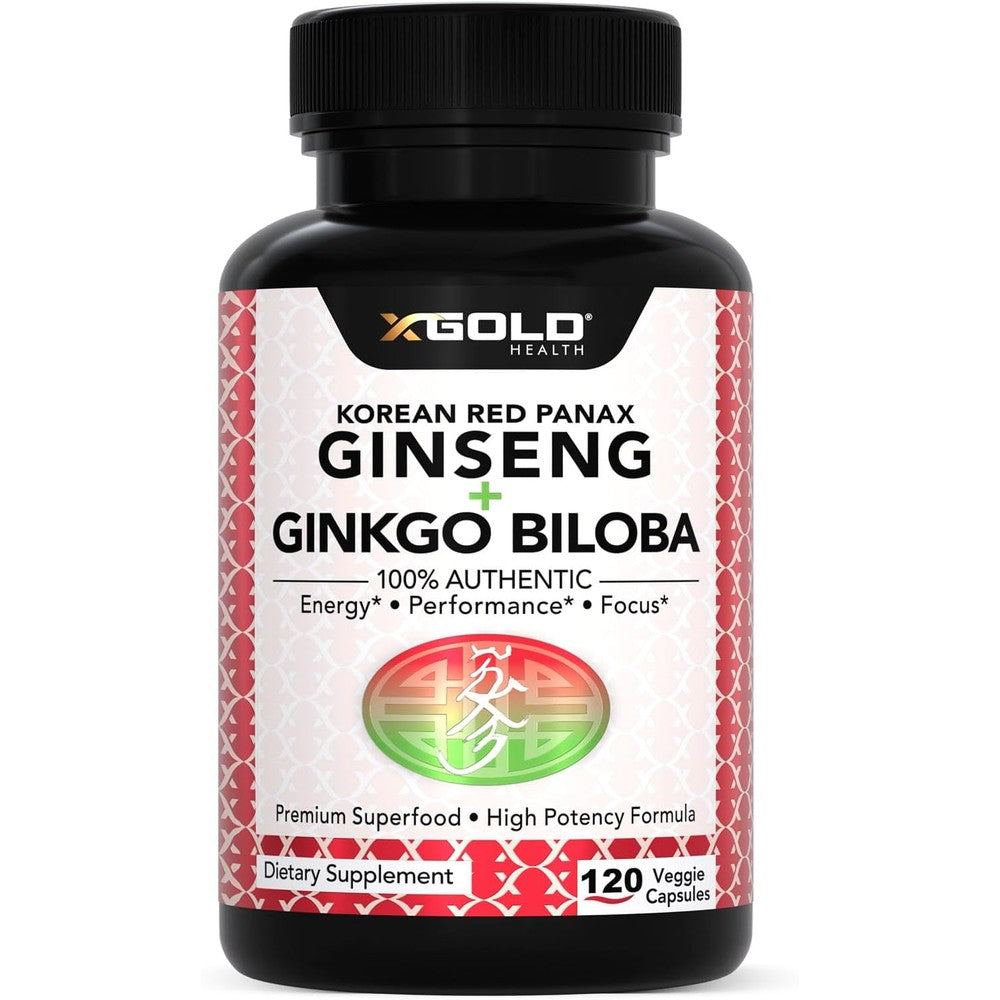 X Gold Health Korean Red Panax Ginseng and Ginkgo Biloba bottle front view
