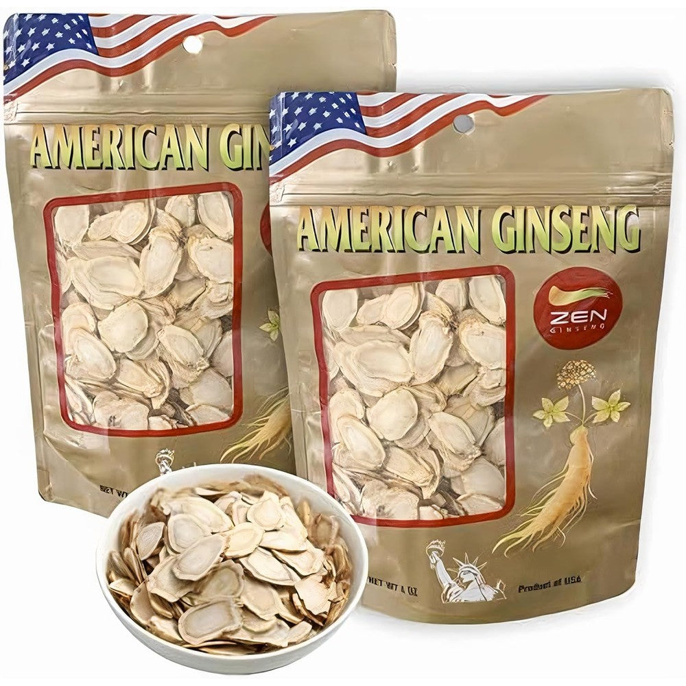 Zen Ginseng American Wisconsin Ginseng Slices front view packaging