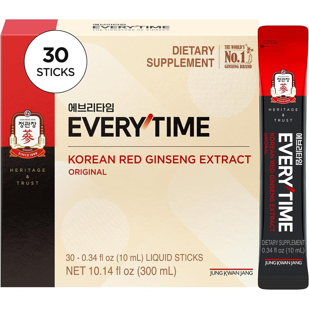Jung Kwan Jang Everytime Korean Red Ginseng box and sticks front view