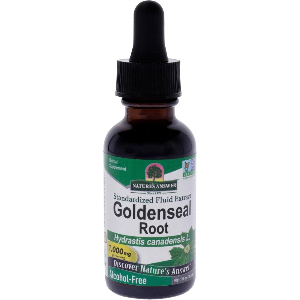 Nature's Answer Goldenseal Root Liquid Extract 1 Fluid Ounce front view bottle with dropper for immune support.
