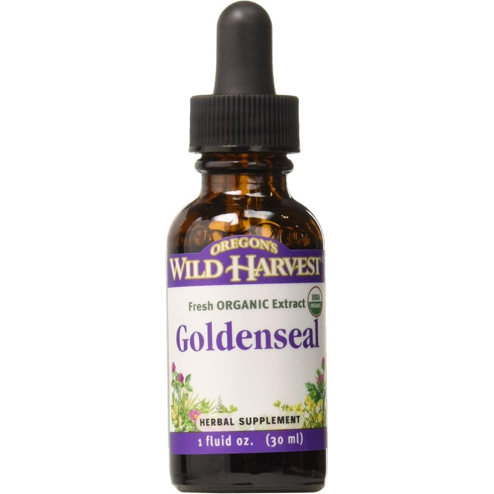 Oregons Wild Harvest Organic Goldenseal Liquid Extract 1 Fluid Ounce front view bottle for immune defense