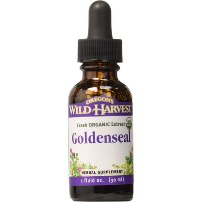 Oregons Wild Harvest Organic Goldenseal Liquid Extract 1 Fluid Ounce front view bottle for immune defense