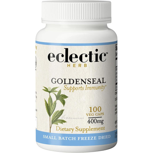 Eclectic Herb Goldenseal Root 400mg 100 vegetarian capsules front view bottle for natural immune support