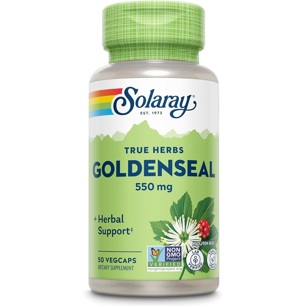 Solaray Goldenseal Root 550 mg 50 vegan capsules front bottle view