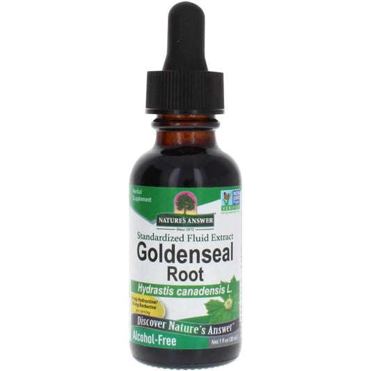 Nature's Answer Goldenseal Root Extract alcohol free front view for natural immune boost