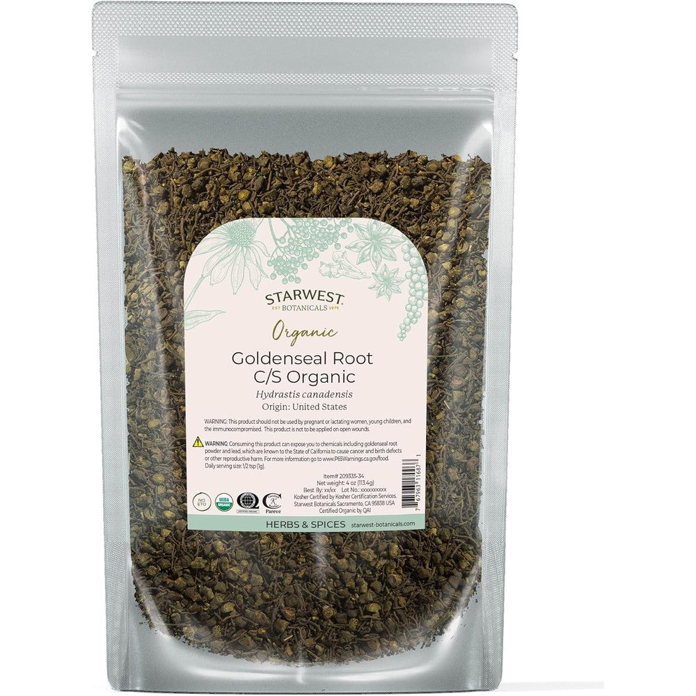 Starwest Botanicals Organic Goldenseal Root 4 ounce pouch front view