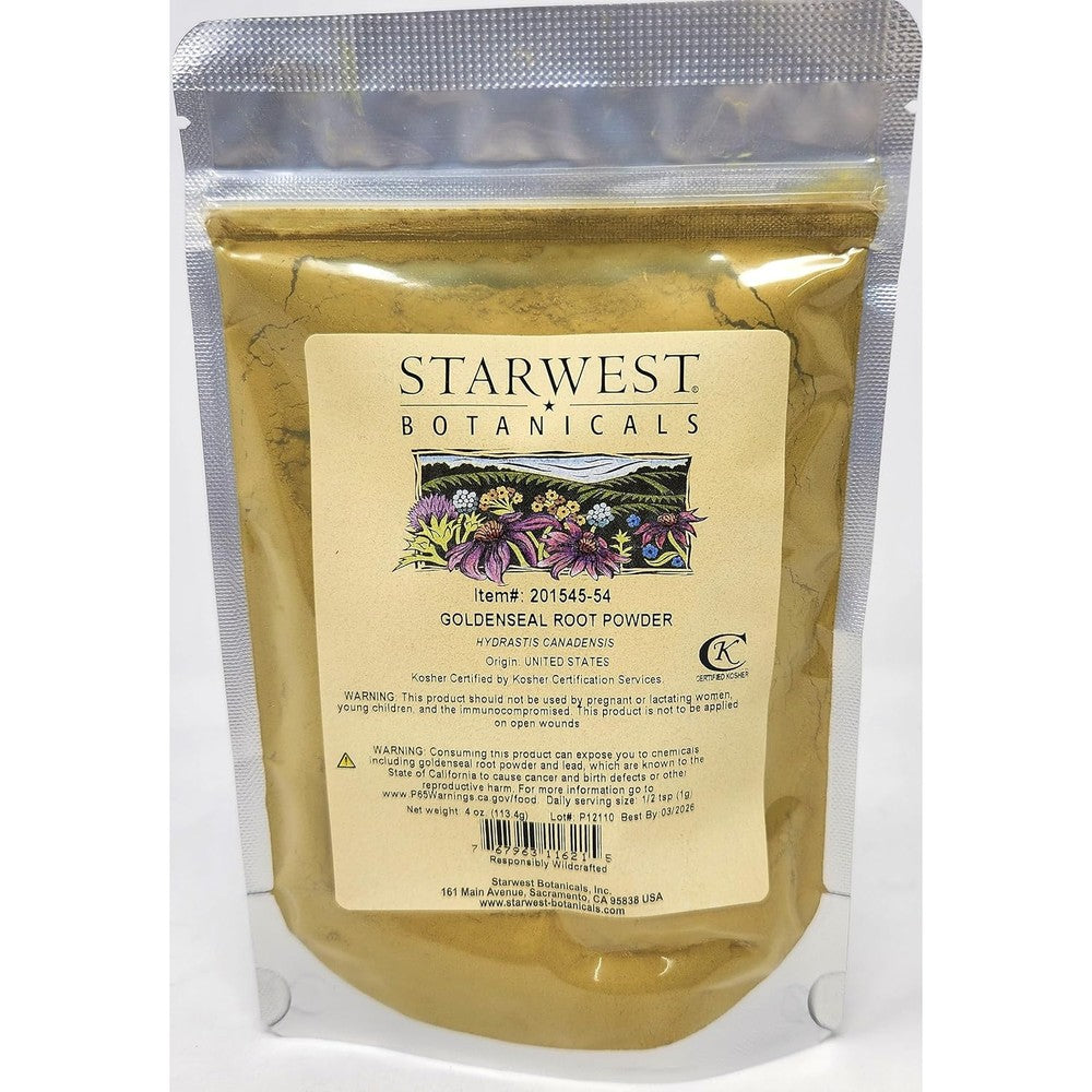 Starwest Botanicals Goldenseal Root Powder 4 Ounce packaging front view