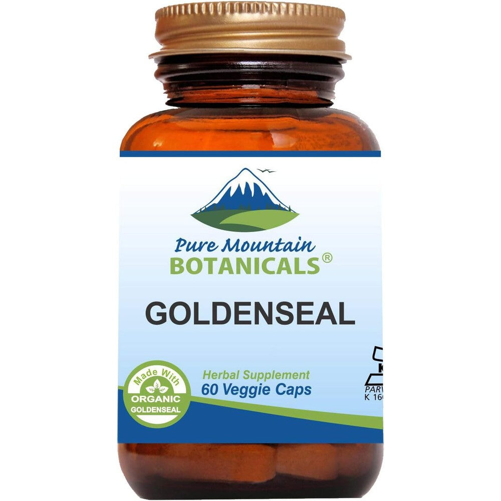 Pure Mountain Botanicals goldenseal root capsules front view bottle for immune health