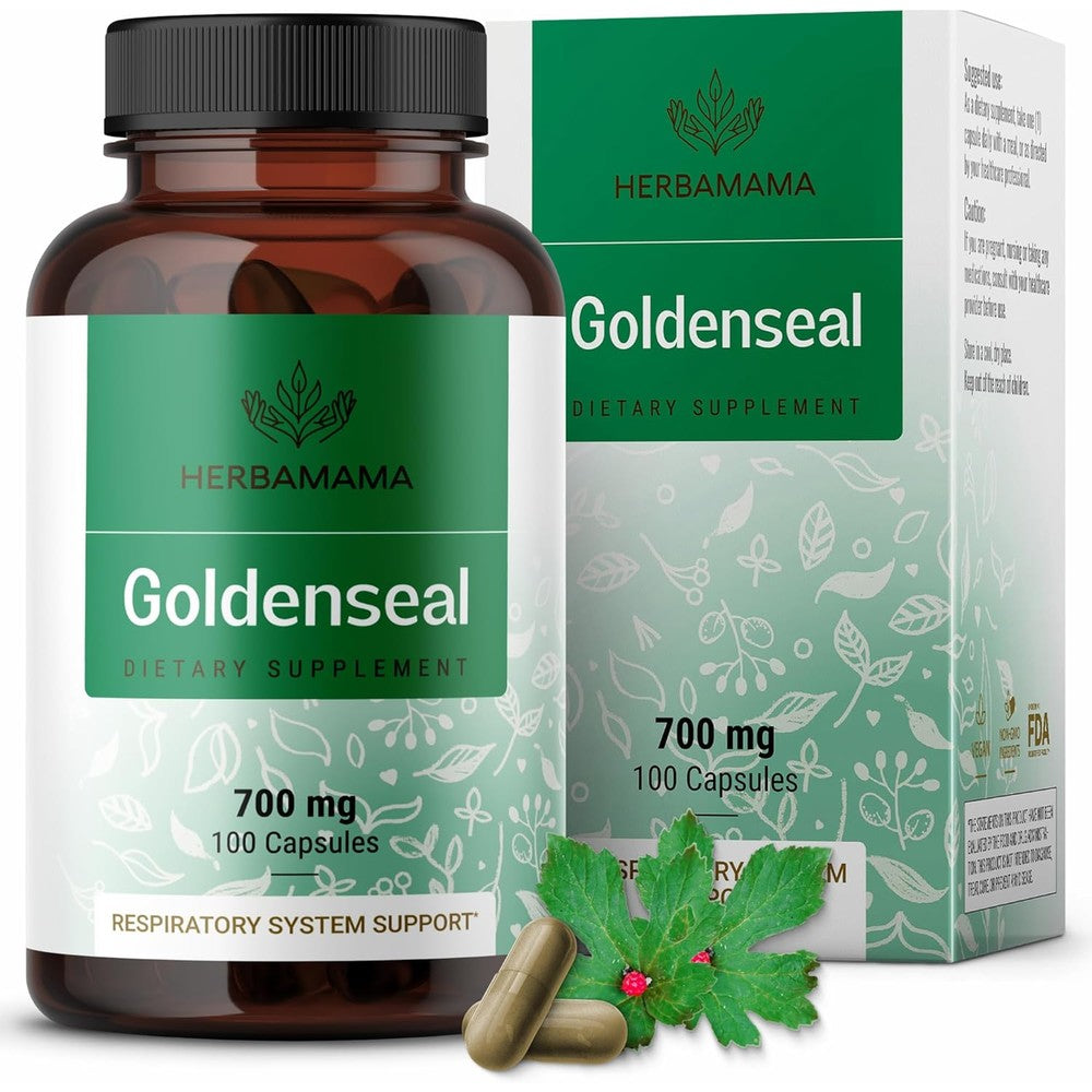Herbamama Goldenseal Root 700mg bottle front view showing product labels