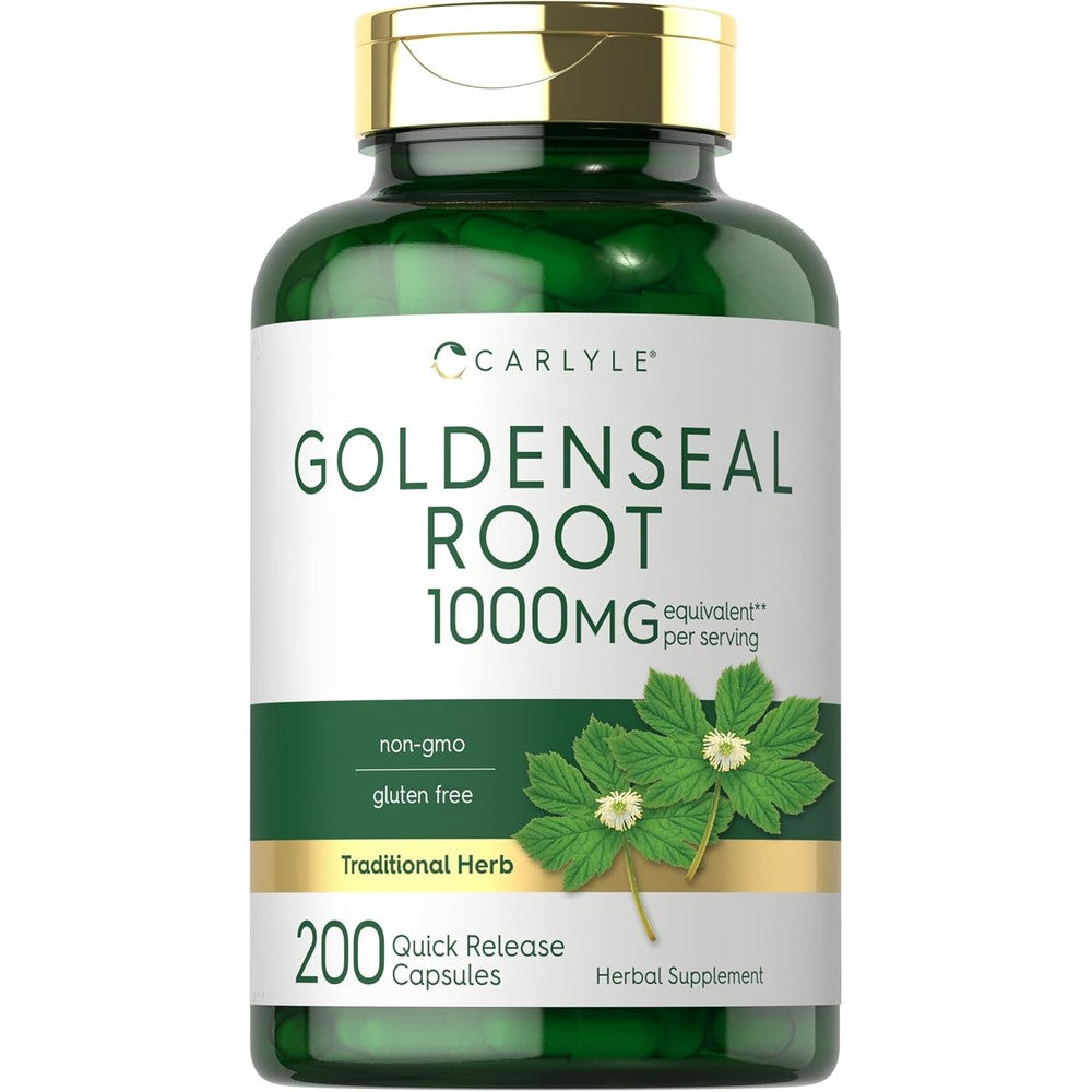 Carlyle Goldenseal Root 1000mg 200 capsules front view bottle showing authentic traditional herbal supplement label