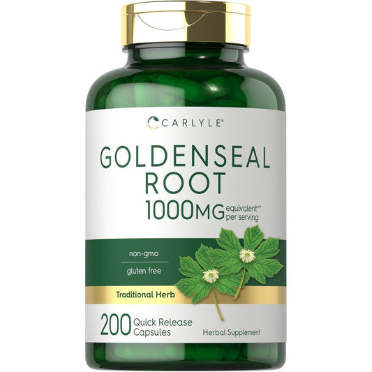 Carlyle Goldenseal Root 1000mg 200 capsules front view bottle showing authentic traditional herbal supplement label