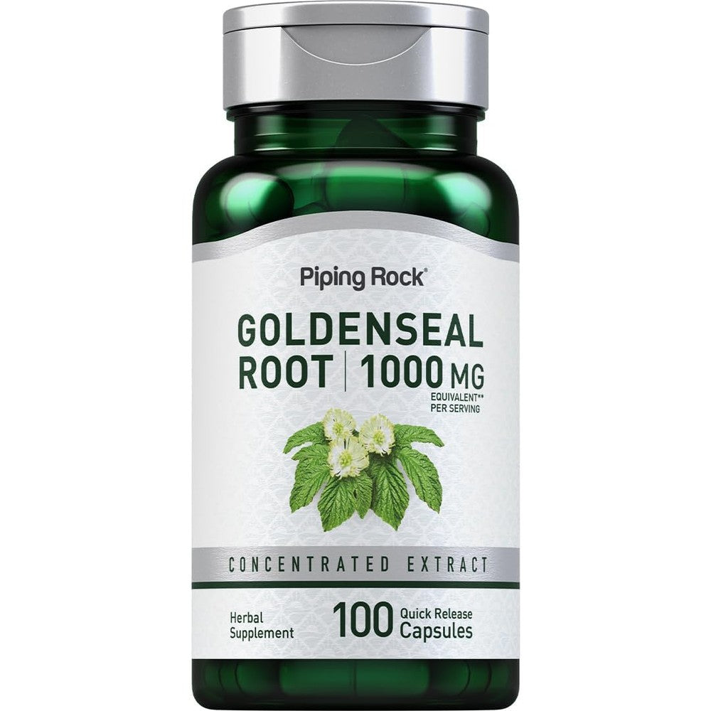 Piping Rock Goldenseal Root 1000mg 100 vegan capsules front view bottle